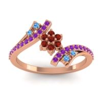 Garnet Fashion Ring In 18K Rose Gold With Swiss Blue Topaz And Amethyst – Anvaya Simple Ring
