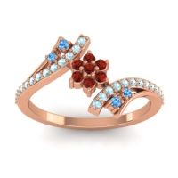 Garnet Fashion Ring In 18K Rose Gold With Swiss Blue Topaz And Aquamarine – Anvaya Simple Ring