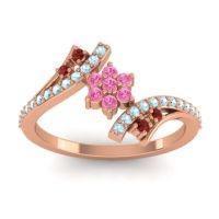 Pink Tourmaline Fashion Ring In 18K Rose Gold With Garnet And Aquamarine – Anvaya Simple Ring