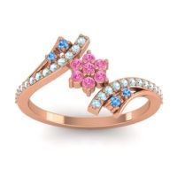 Pink Tourmaline Fashion Ring In 18K Rose Gold With Swiss Blue Topaz And Aquamarine – Anvaya Simple Ring