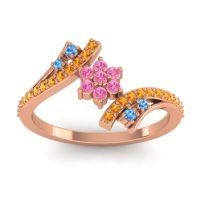 Pink Tourmaline Fashion Ring In 18K Rose Gold With Swiss Blue Topaz And Citrine – Anvaya Simple Ring