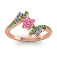 Pink Tourmaline Fashion Ring In 18K Rose Gold With Swiss Blue Topaz And Emerald – Anvaya Simple Ring