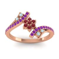 Ruby Fashion Ring In 18K Rose Gold With Aquamarine And Amethyst – Anvaya Simple Ring
