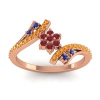 Ruby Fashion Ring In 18K Rose Gold With Blue Sapphire And Citrine – Anvaya Simple Ring