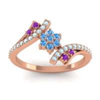 Swiss Blue Topaz Fashion Ring In 18K Rose Gold With Amethyst And Aquamarine – Anvaya Simple Ring