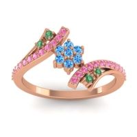 Swiss Blue Topaz Fashion Ring In 18K Rose Gold With Emerald And Pink Tourmaline – Anvaya Simple Ring
