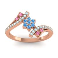 Swiss Blue Topaz Fashion Ring In 18K Rose Gold With Pink Tourmaline And Aquamarine – Anvaya Simple Ring