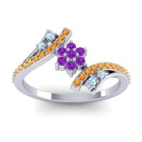 Amethyst Fashion Ring In Palladium With Aquamarine And Citrine – Anvaya Simple Ring