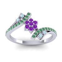Amethyst Fashion Ring In 14k White Gold With Aquamarine And Emerald – Anvaya Simple Ring