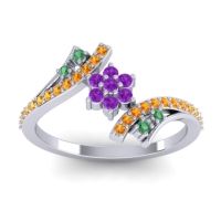 Amethyst Fashion Ring In Palladium With Emerald And Citrine – Anvaya Simple Ring