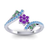 Amethyst Fashion Ring In 18k White Gold With Emerald And Swiss Blue Topaz – Anvaya Simple Ring