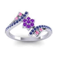 Amethyst Fashion Ring In Palladium With Pink Tourmaline And Blue Sapphire – Anvaya Simple Ring