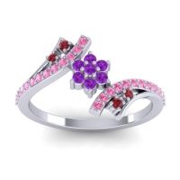 Amethyst Fashion Ring In Palladium With Ruby And Pink Tourmaline – Anvaya Simple Ring