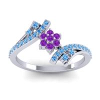 Amethyst Fashion Ring In Platinum With Swiss Blue Topaz – Anvaya Simple Ring