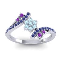 Aquamarine Fashion Ring In 18k White Gold With Amethyst And Blue Sapphire – Anvaya Simple Ring