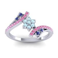 Aquamarine Fashion Ring In Palladium With Blue Sapphire And Pink Tourmaline – Anvaya Simple Ring