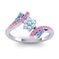 Aquamarine Fashion Ring In Palladium With Swiss Blue Topaz And Pink Tourmaline – Anvaya Simple Ring