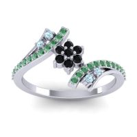 Black Onyx Fashion Ring In Palladium With Aquamarine And Emerald – Anvaya Simple Ring
