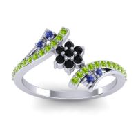 Black Onyx Fashion Ring In Palladium With Blue Sapphire And Peridot – Anvaya Simple Ring