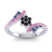 Black Onyx Fashion Ring In 18k White Gold With Blue Sapphire And Pink Tourmaline – Anvaya Simple Ring