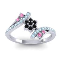 Black Onyx Fashion Ring In 18k White Gold With Pink Tourmaline And Aquamarine – Anvaya Simple Ring