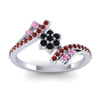 Black Onyx Fashion Ring In Palladium With Pink Tourmaline And Garnet – Anvaya Simple Ring