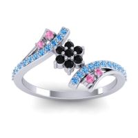 Black Onyx Fashion Ring In Palladium With Pink Tourmaline And Swiss Blue Topaz – Anvaya Simple Ring
