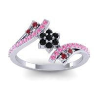 Black Onyx Fashion Ring In Palladium With Ruby And Pink Tourmaline – Anvaya Simple Ring