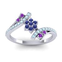 Blue Sapphire Fashion Ring In 18k White Gold With Amethyst And Aquamarine – Anvaya Simple Ring
