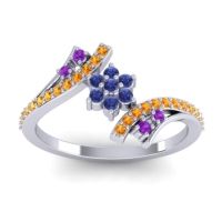 Blue Sapphire Fashion Ring In 18k White Gold With Amethyst And Citrine – Anvaya Simple Ring