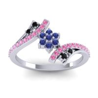 Blue Sapphire Fashion Ring In 18k White Gold With Black Onyx And Pink Tourmaline – Anvaya Simple Ring