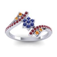 Blue Sapphire Fashion Ring In Palladium With Citrine And Ruby – Anvaya Simple Ring