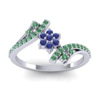 Blue Sapphire Fashion Ring In Palladium With Emerald – Anvaya Simple Ring