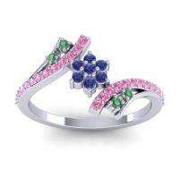 Blue Sapphire Fashion Ring In 18k White Gold With Emerald And Pink Tourmaline – Anvaya Simple Ring
