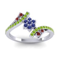 Blue Sapphire Fashion Ring In 18k White Gold With Garnet And Peridot – Anvaya Simple Ring