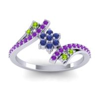 Blue Sapphire Fashion Ring In Palladium With Peridot And Amethyst – Anvaya Simple Ring