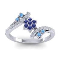 Blue Sapphire Fashion Ring In 18k White Gold With Swiss Blue Topaz And Lab Diamond – Anvaya Simple Ring