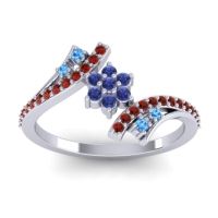 Blue Sapphire Fashion Ring In 18k White Gold With Swiss Blue Topaz And Garnet – Anvaya Simple Ring