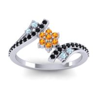 Citrine Fashion Ring In Palladium With Aquamarine And Black Onyx – Anvaya Simple Ring