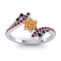 Citrine Fashion Ring In Palladium With Black Onyx And Ruby – Anvaya Simple Ring