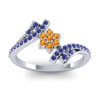 Citrine Fashion Ring In 18k White Gold With Blue Sapphire – Anvaya Simple Ring