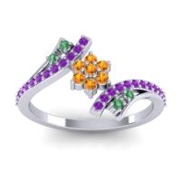 Citrine Fashion Ring In 18k White Gold With Emerald And Amethyst – Anvaya Simple Ring