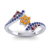 Citrine Fashion Ring In Palladium With Ruby And Blue Sapphire – Anvaya Simple Ring