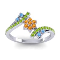 Citrine Fashion Ring In Palladium With Swiss Blue Topaz And Peridot – Anvaya Simple Ring