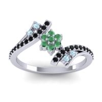 Emerald Fashion Ring In Palladium With Aquamarine And Black Onyx – Anvaya Simple Ring