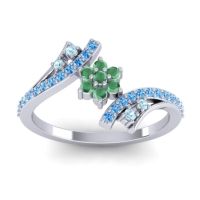 Emerald Fashion Ring In 18k White Gold With Aquamarine And Swiss Blue Topaz – Anvaya Simple Ring