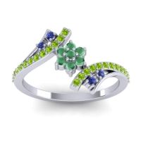 Emerald Fashion Ring In 14k White Gold With Blue Sapphire And Peridot – Anvaya Simple Ring