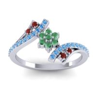 Emerald Fashion Ring In 18k White Gold With Garnet And Swiss Blue Topaz – Anvaya Simple Ring