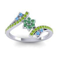 Emerald Fashion Ring In Platinum With Swiss Blue Topaz And Peridot – Anvaya Simple Ring