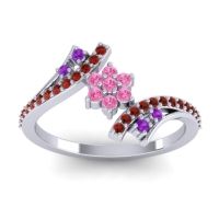 Pink Tourmaline Fashion Ring In Palladium With Amethyst And Garnet – Anvaya Simple Ring